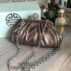 BRIGHTON Chain Bag Clutch Leather Small Crossbody Shoulder Bag Bronze Metallic